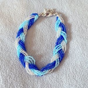 Blue/Silver beaded braided bracelet 8.5 inches